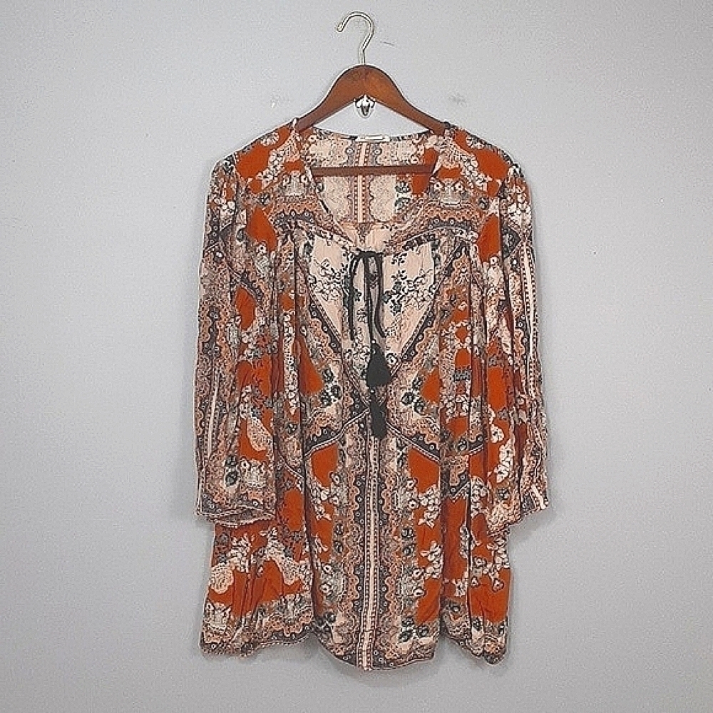 Sky And Sand Bohemian Paisley Print Blouse